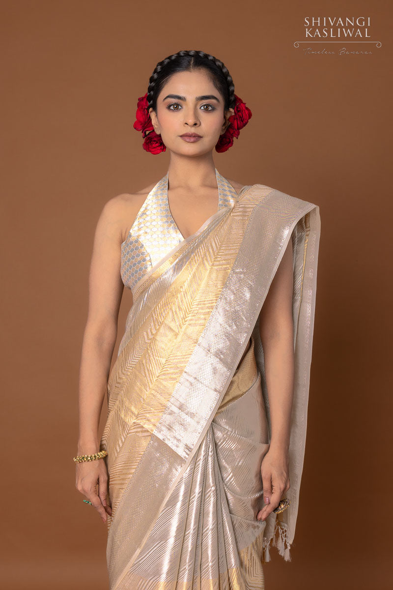 Off-White Handwoven Banarasi Silk Saree