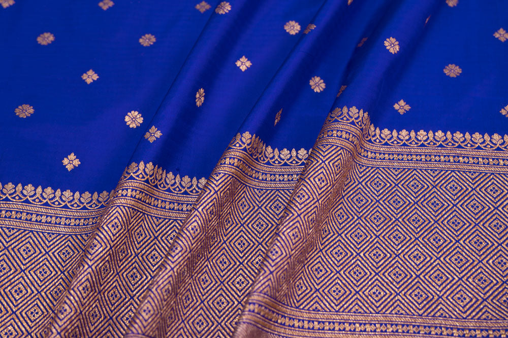 Royal Blue Handwoven Banarasi Silk Fabric