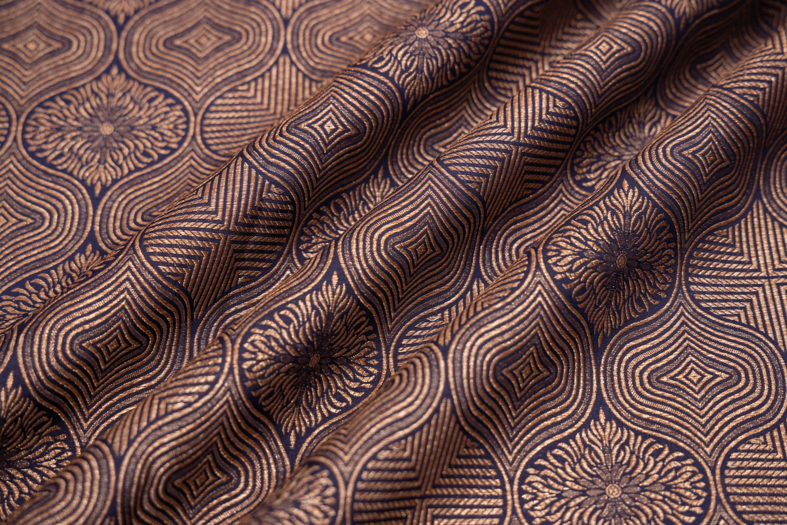 Midnight Blue Handwoven Banarasi Brocade Fabric