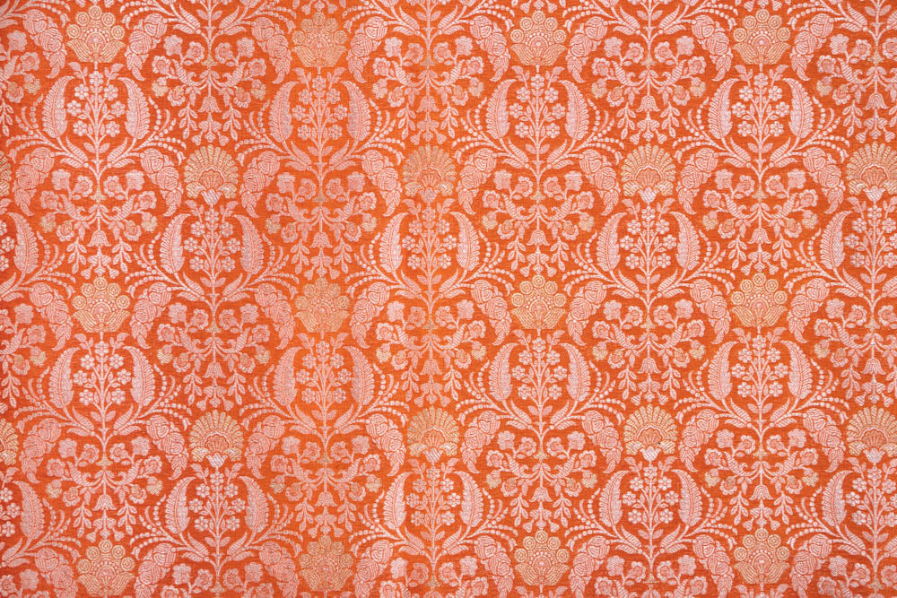 Rust Orange Handwoven Banarasi Brocade Fabric