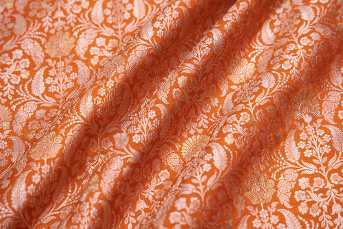 Rust Orange Handwoven Banarasi Brocade Fabric