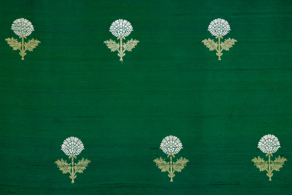Green Handwoven Banarasi Raw Silk Fabric