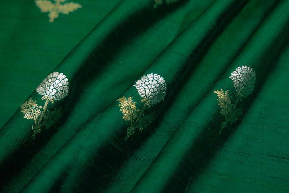 Green Handwoven Banarasi Raw Silk Fabric
