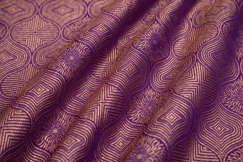 Purple Handwoven Banarasi Brocade Fabric