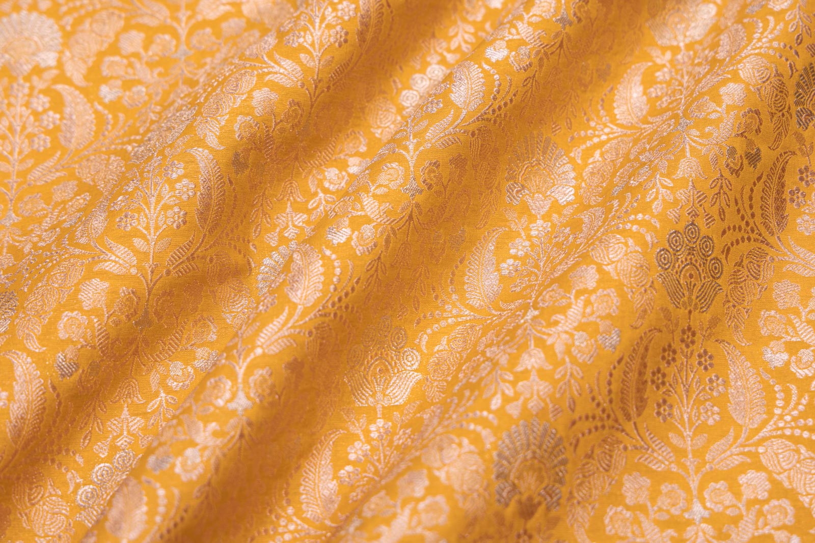 Yellow Handwoven Banarasi Brocade Fabric