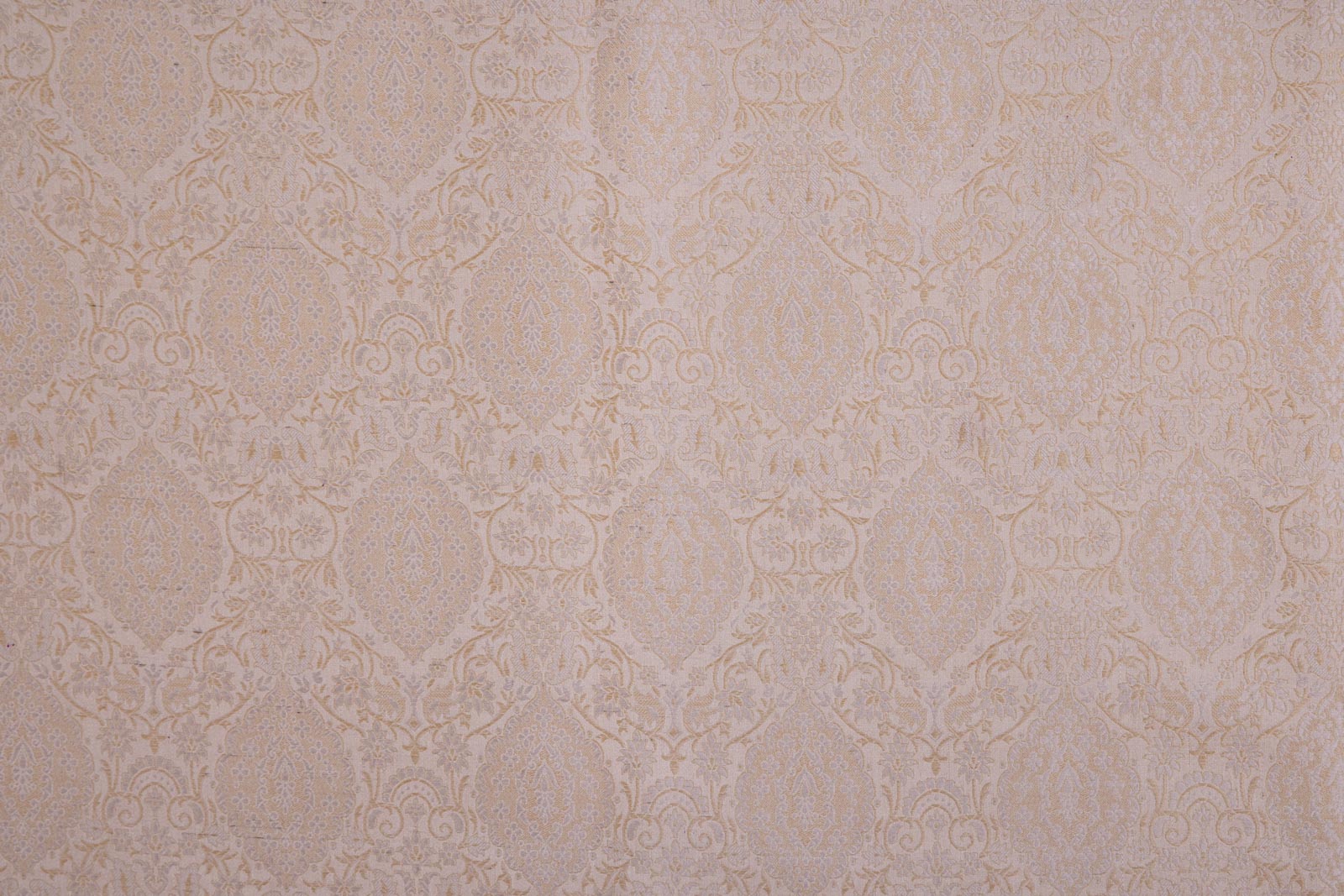 Ivory Handwoven Banarasi Tanchoi Silk Fabric