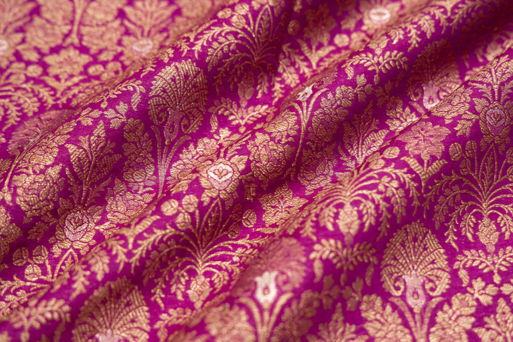 Magenta Pink Handwoven Banarasi Brocade Fabric