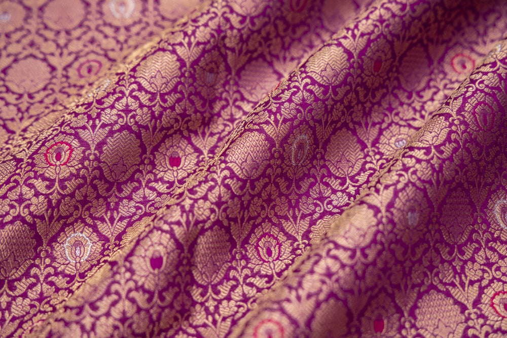 Magenta Purple Handwoven Banarasi Brocade Fabric
