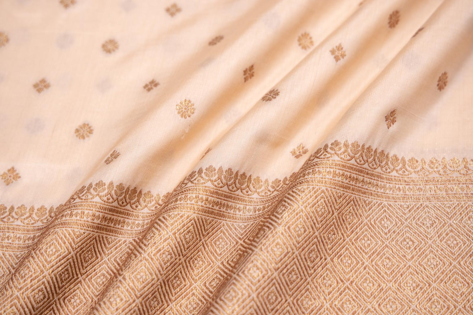 Beige Handwoven Banarasi Silk Fabric