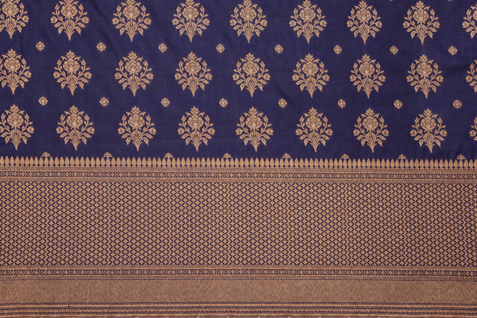 Navy Blue Handwoven Banarasi Silk Fabric