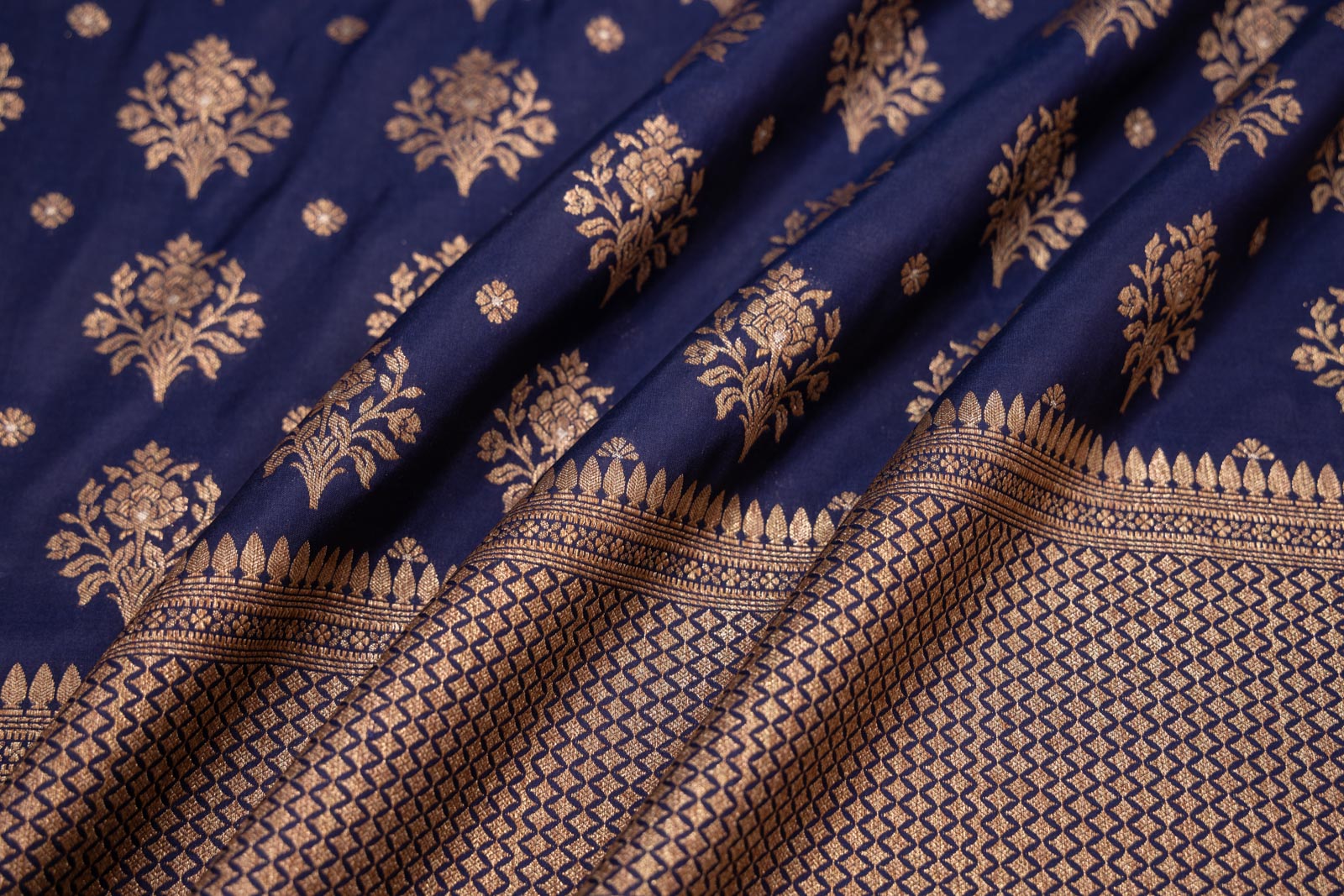 Navy Blue Handwoven Banarasi Silk Fabric
