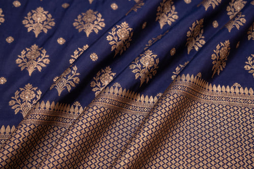 Navy Blue Handwoven Banarasi Silk Fabric