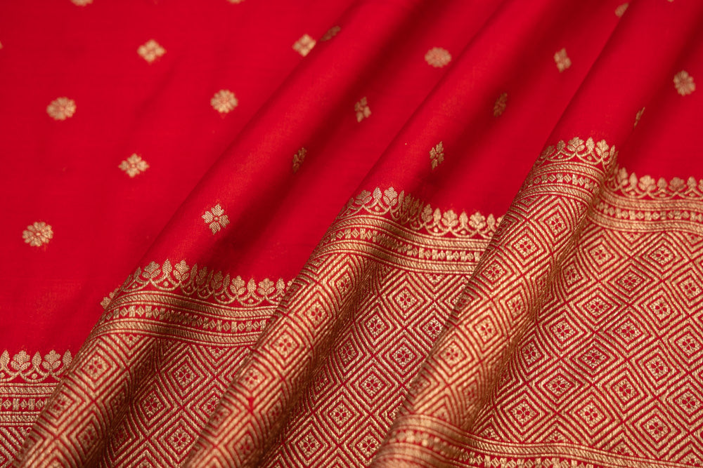 Red Handwoven Banarasi Silk Fabric