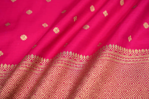 Fuchsia Pink Handwoven Banarasi Silk Fabric