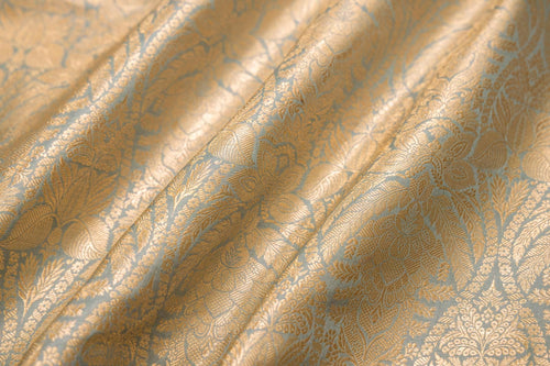 Powder Blue Handwoven Banarasi Silk Fabric