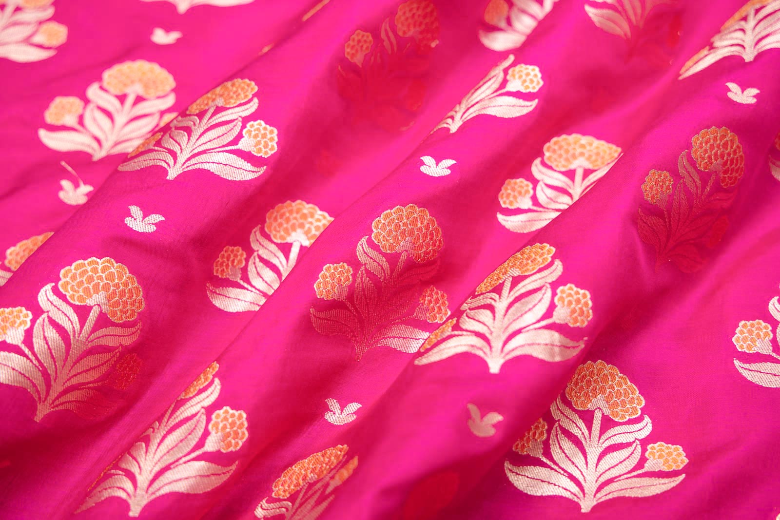 Fuchsia Pink Handwoven Banarasi Silk Fabric