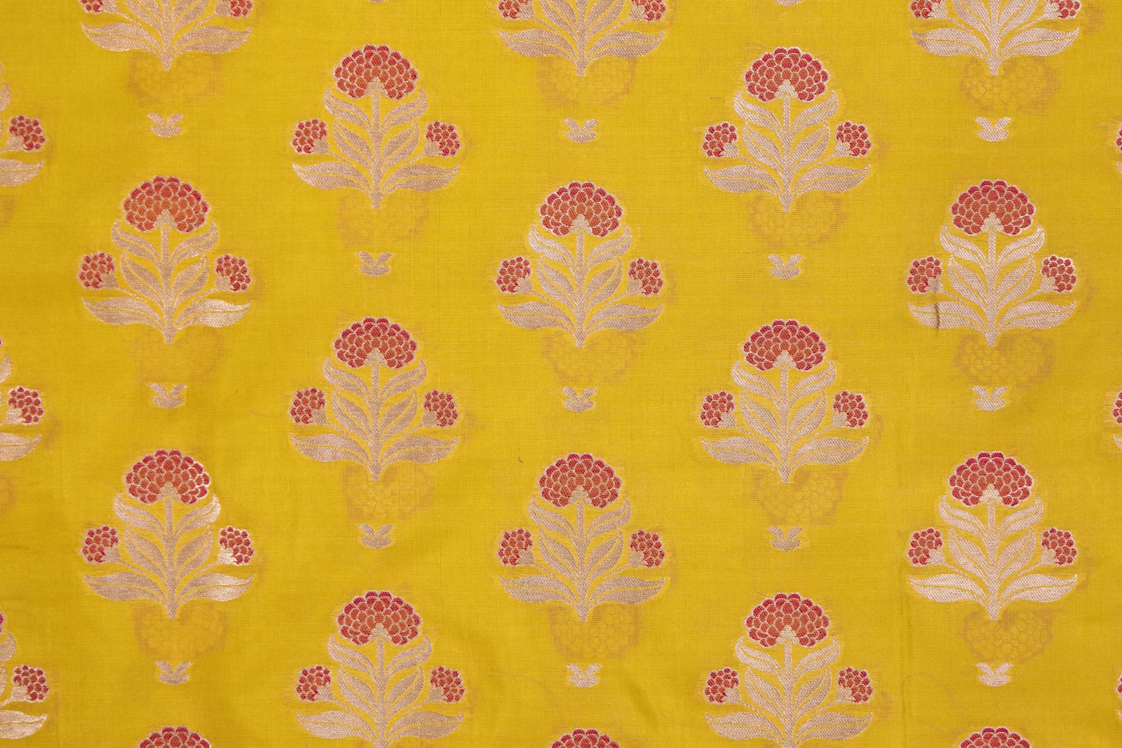 Lime Yellow Handwoven Banarasi Silk Fabric