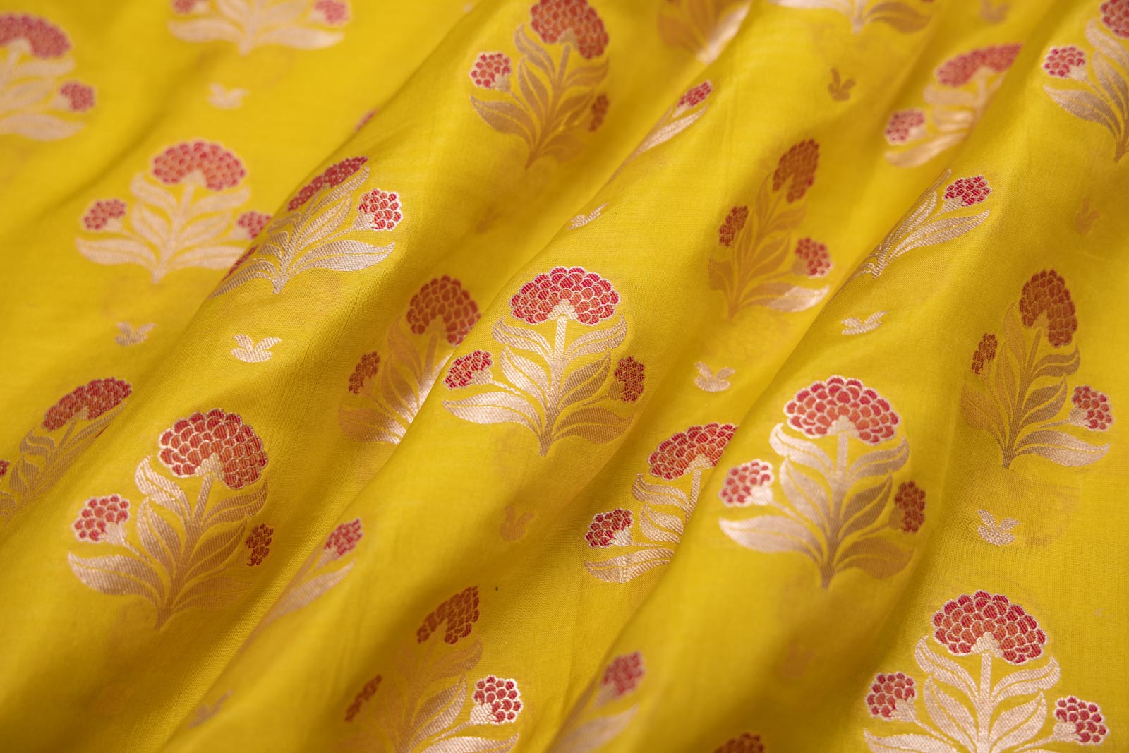 Lime Yellow Handwoven Banarasi Silk Fabric