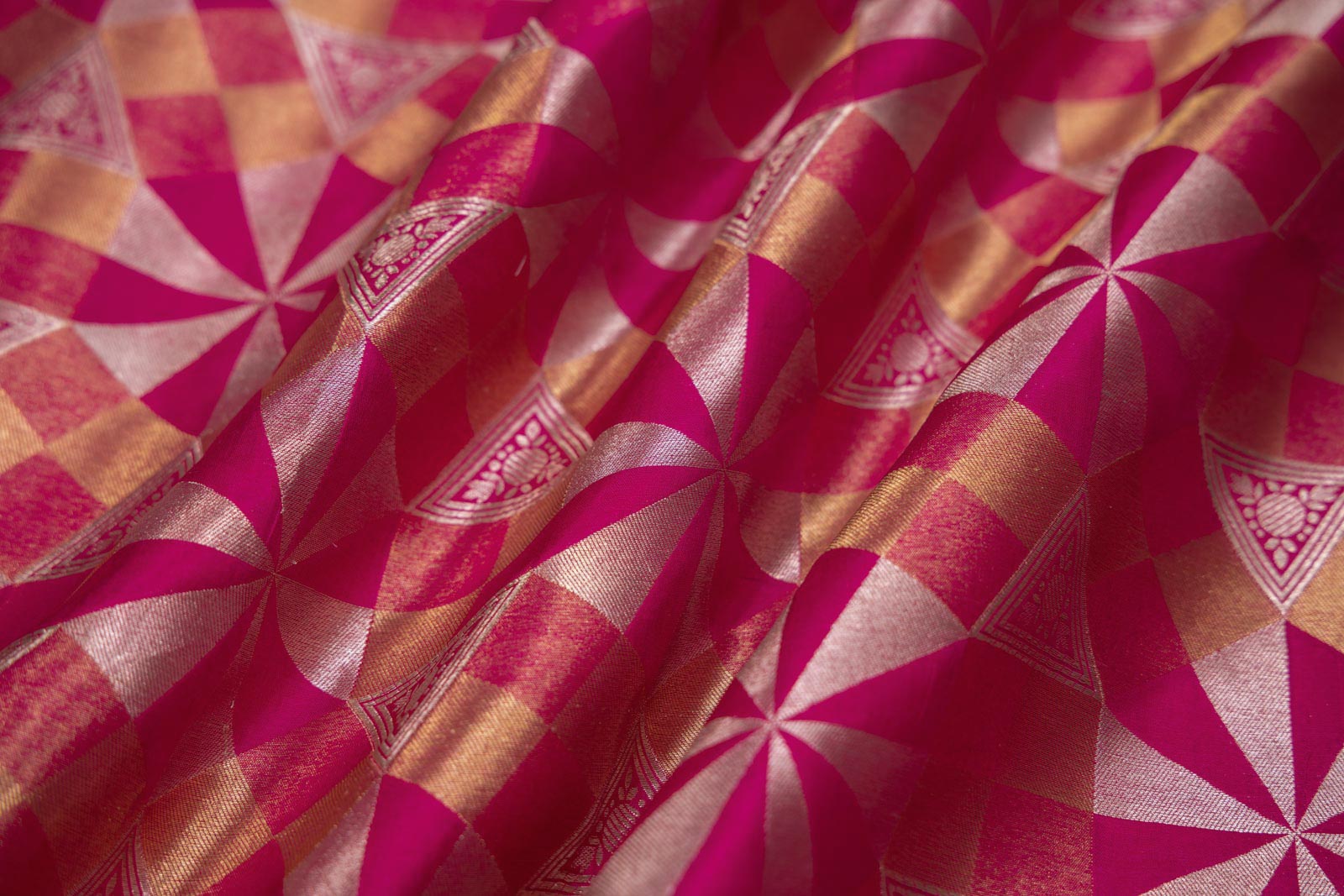 Fuchsia Pink Handwoven Banarasi Silk Fabric