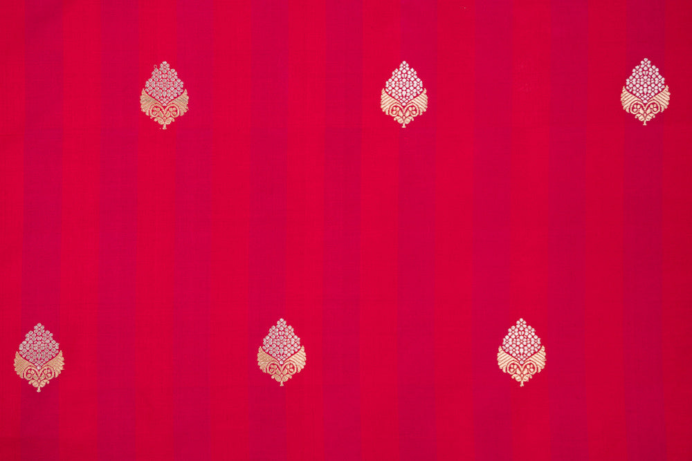 Red Pink Handwoven Banarasi Silk Fabric