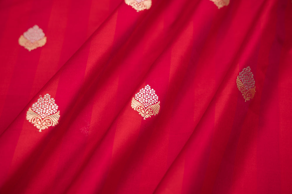 Red Pink Handwoven Banarasi Silk Fabric
