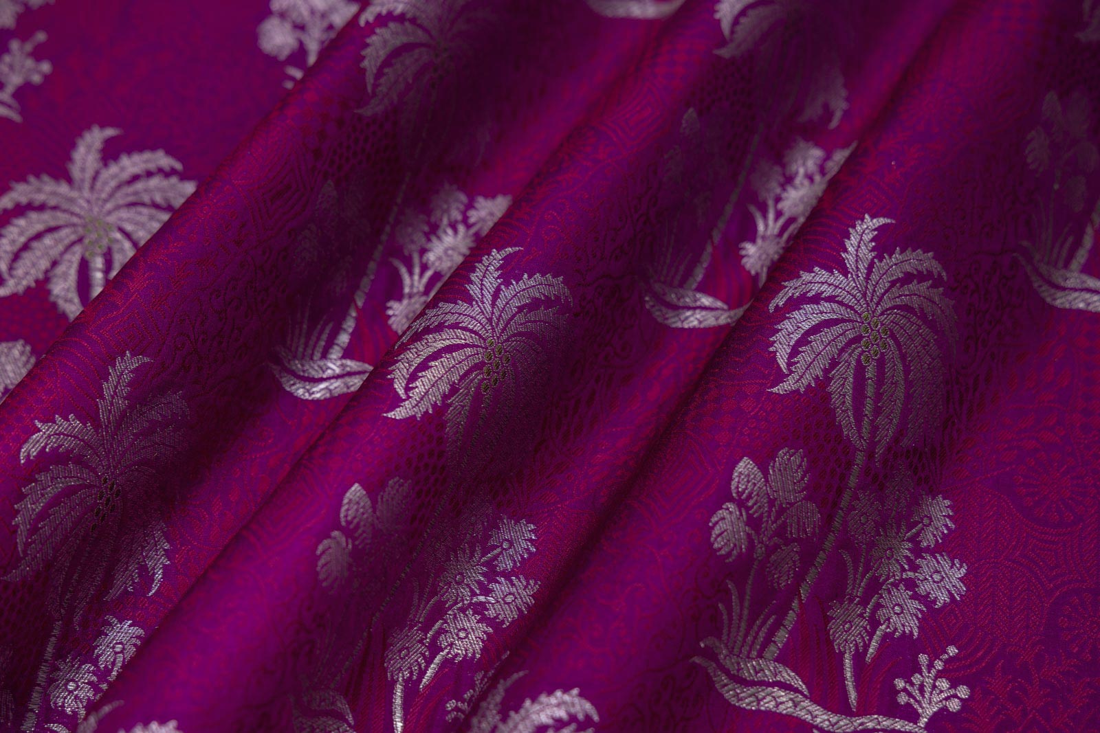 Magenta Purple Handwoven Banarasi Silk Fabric