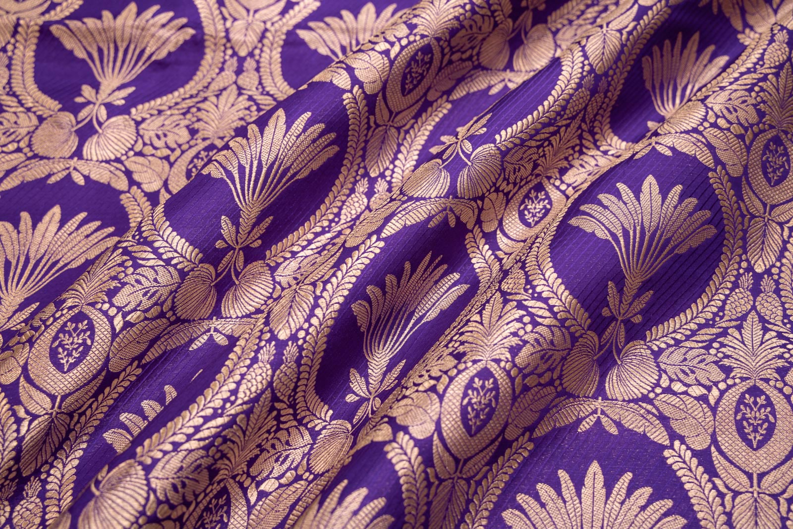 Bluish Purple Handwoven Banarasi Silk Fabric