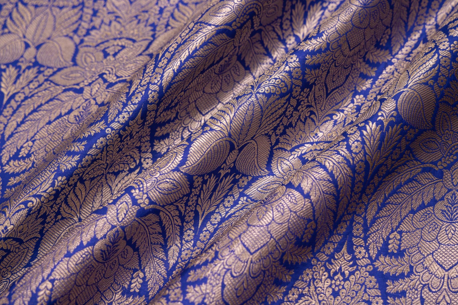 Royal Blue Handwoven Banarasi Silk Fabric