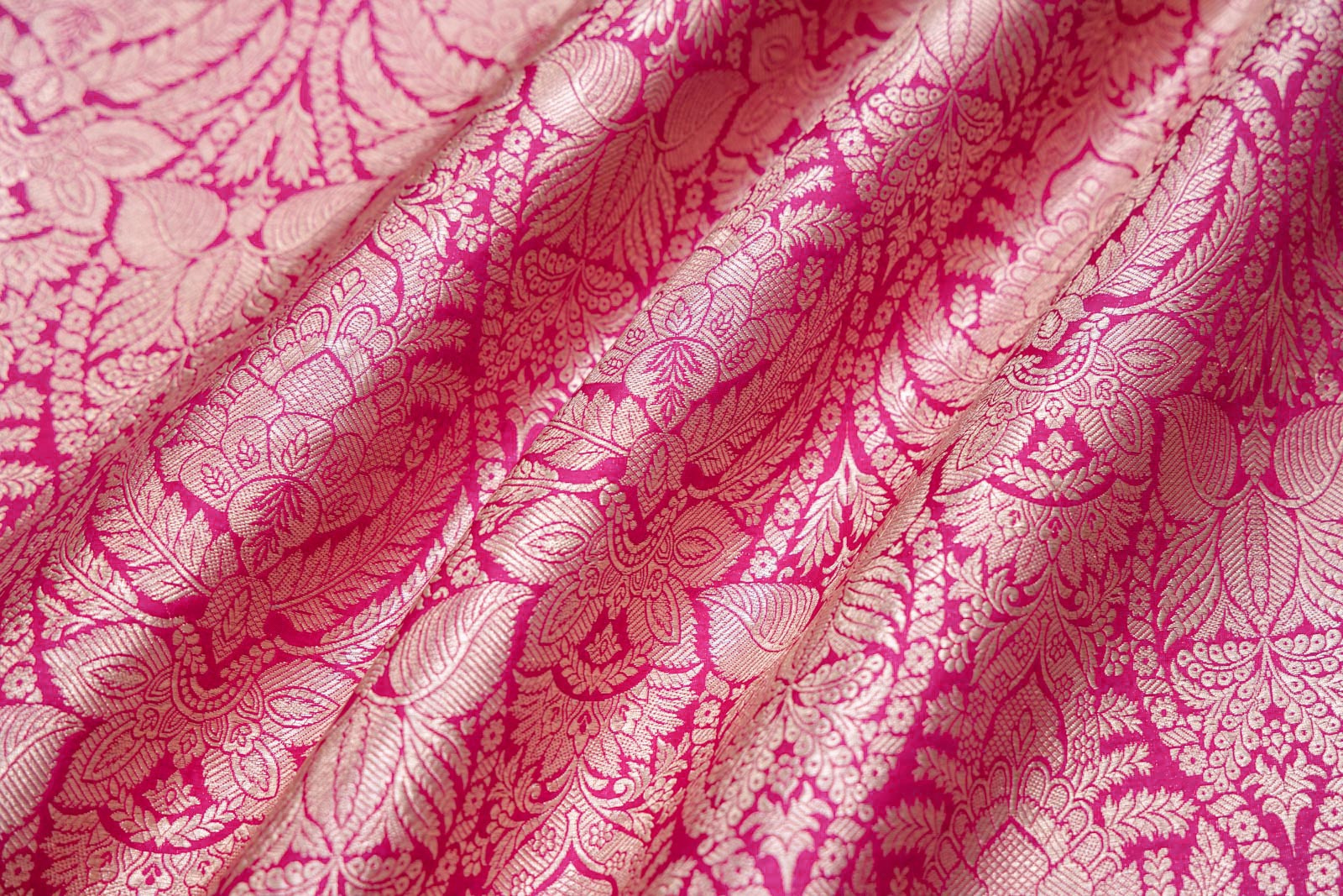 Fuchsia Pink Handwoven Banarasi Silk Fabric