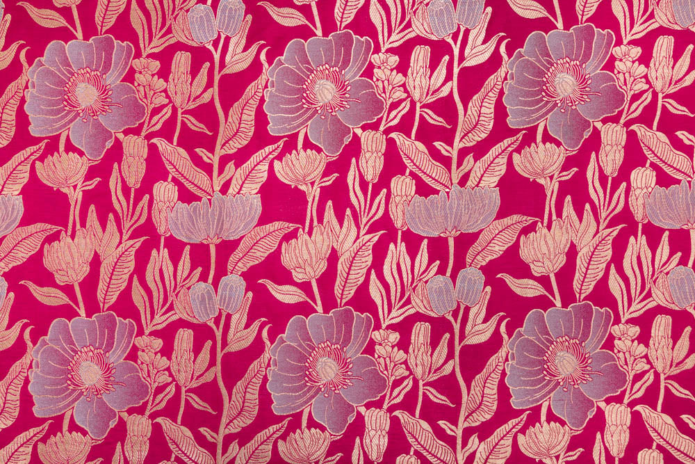 Fuchsia Pink Handwoven Banarasi Silk Fabric