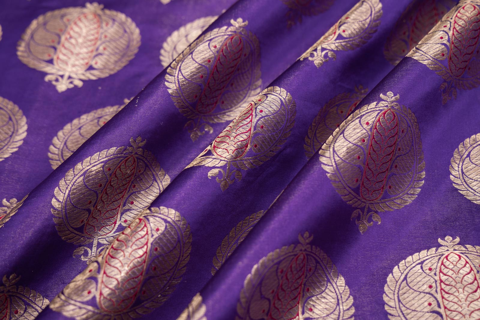 Purple Handwoven Banarasi Silk Fabric