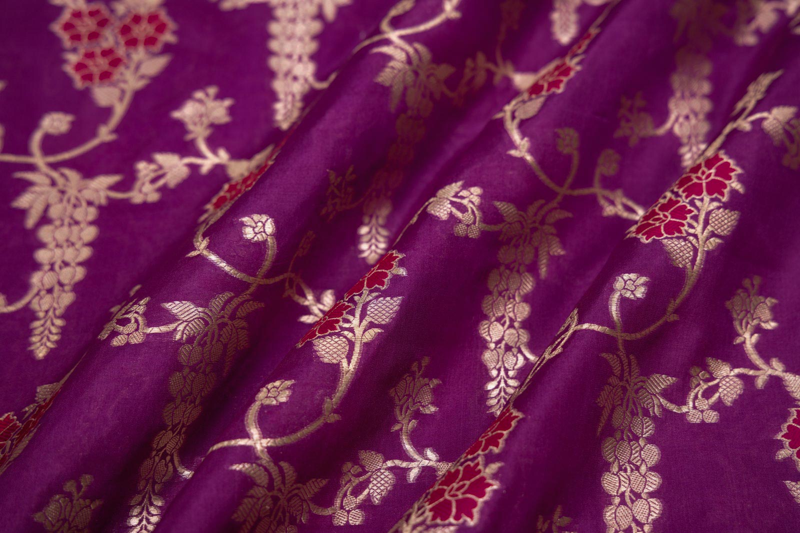 Magenta Pink Handwoven Banarasi Silk Fabric