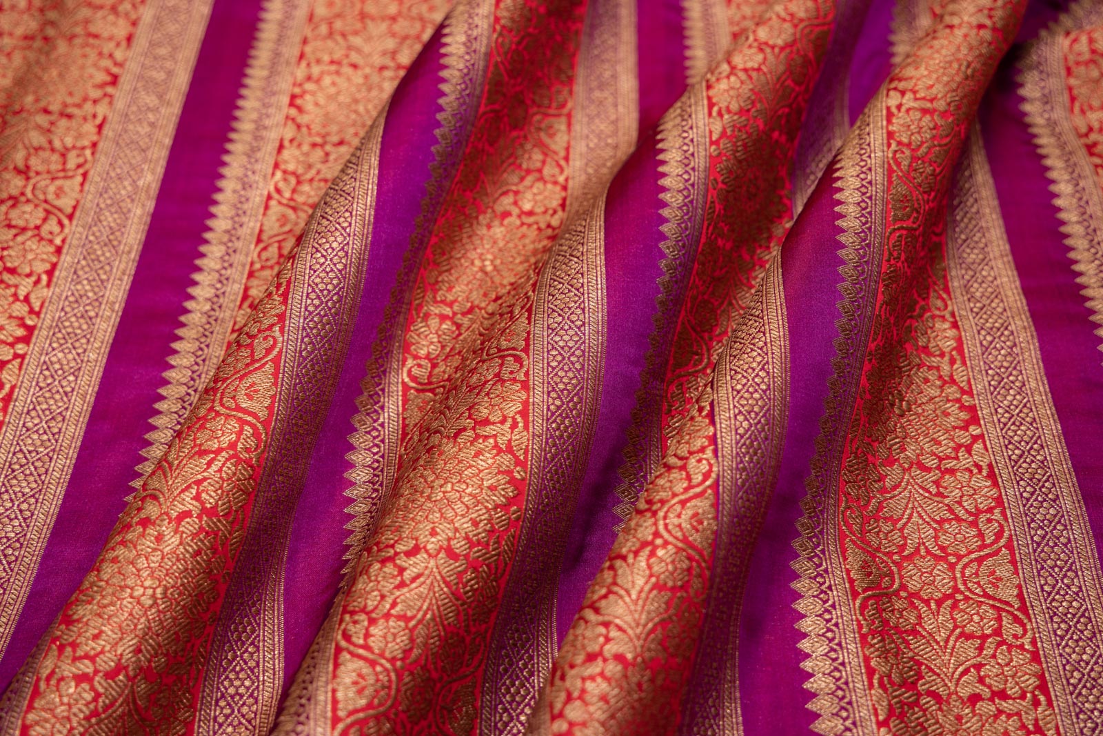 Red Magenta Pink Handwoven Banarasi Silk Fabric