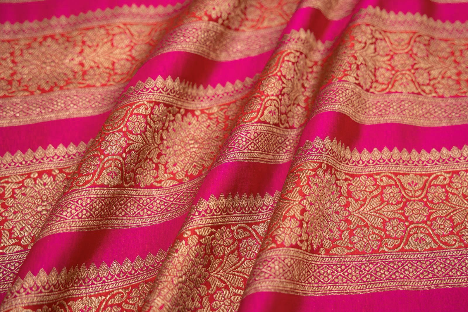 Red Pink Handwoven Banarasi Silk Fabric