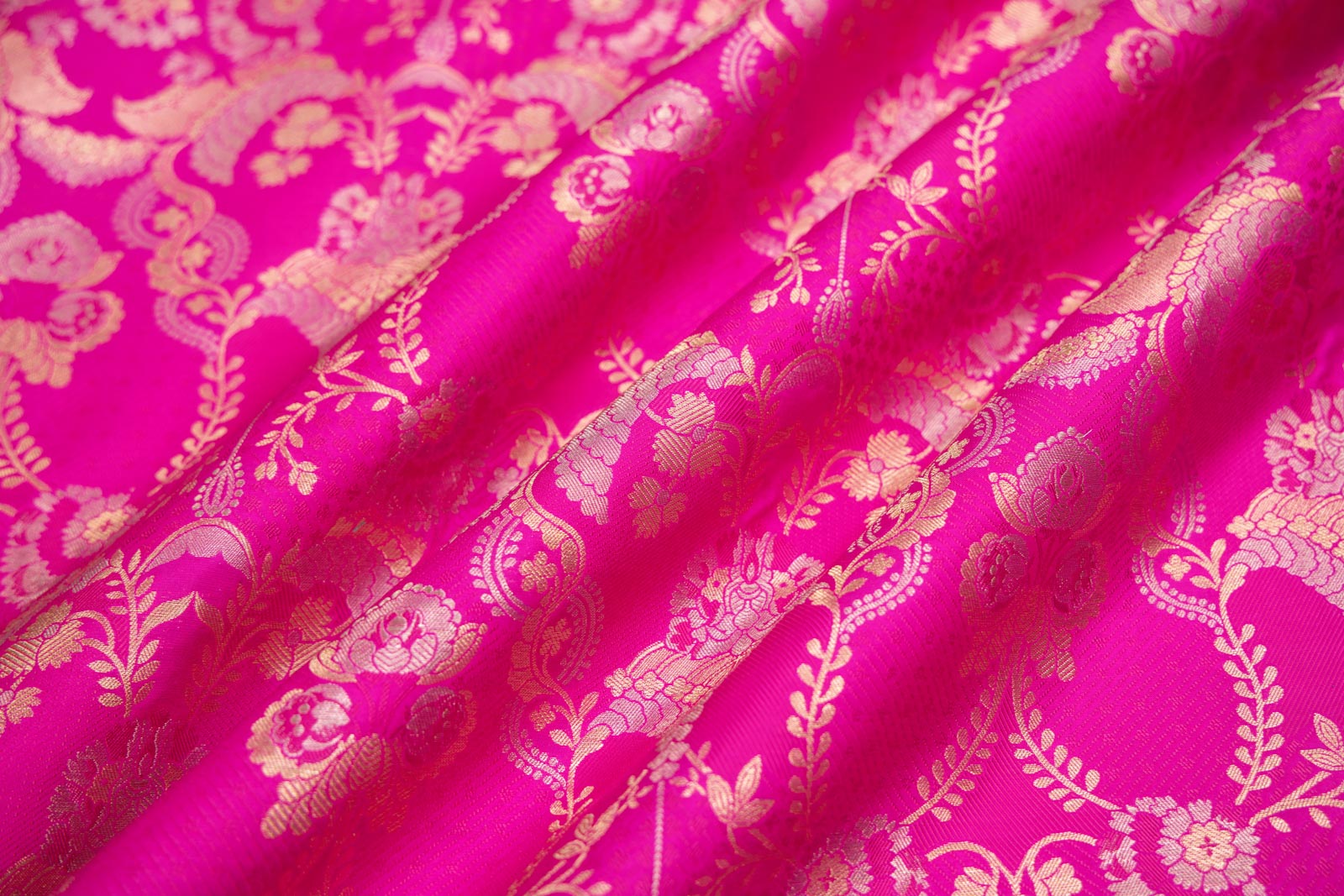 Rani Pink Handwoven Banarasi Silk Fabric