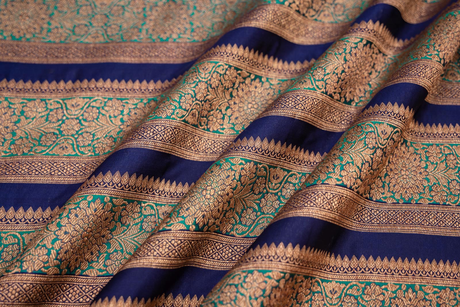Green Blue Handwoven Banarasi Silk Fabric
