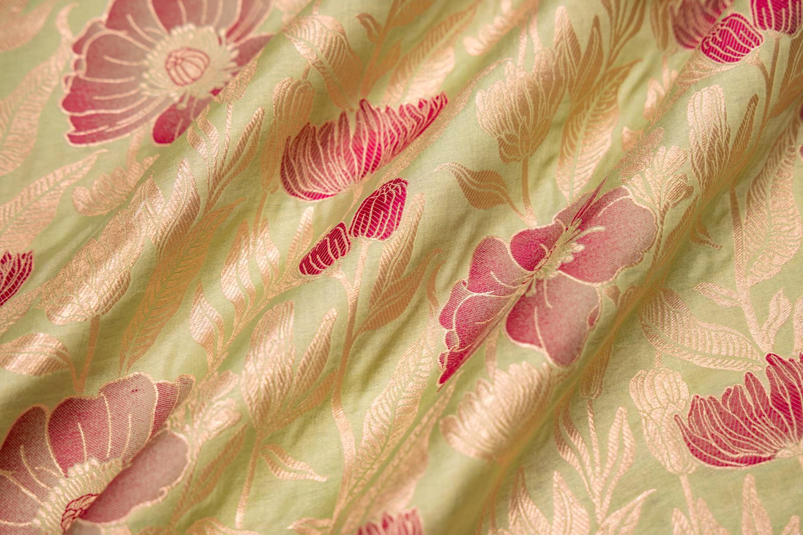 Pista Green Handwoven Banarasi Silk Fabric