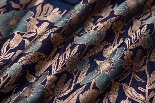 Midnight Blue Handwoven Banarasi Silk Fabric