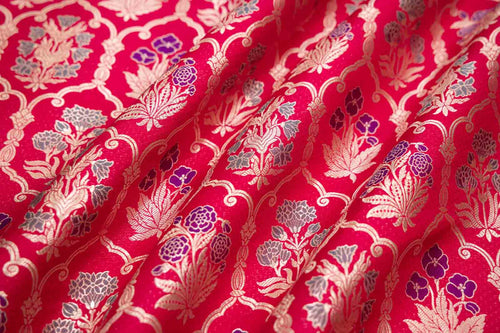 Pink Handwoven Banarasi Silk Fabric