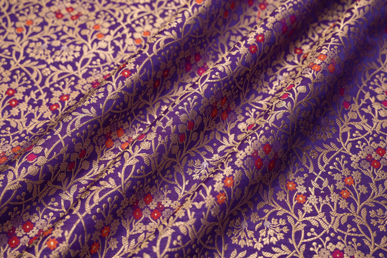 Bluish Purple Handwoven Banarasi Brocade Fabric