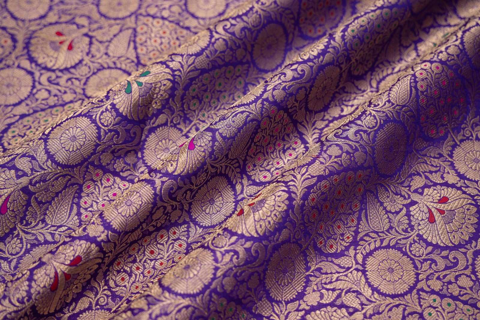 Bluish Purple Handwoven Banarasi Brocade Fabric