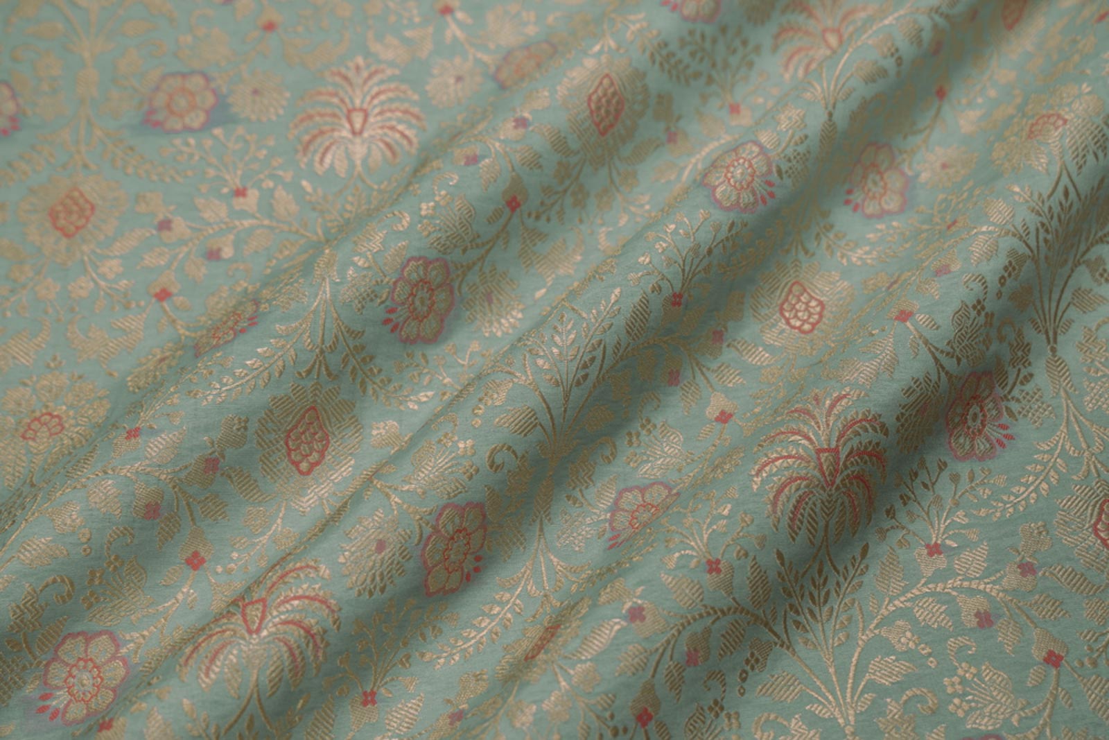Powder Blue Handwoven Banarasi Brocade Fabric