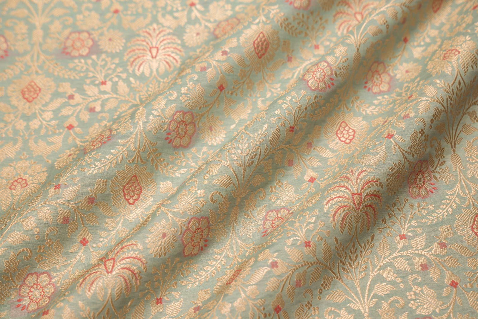 Powder Blue Handwoven Banarasi Brocade Fabric