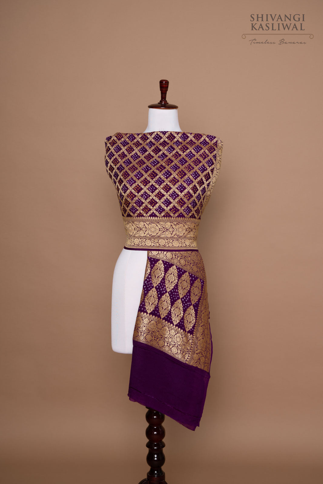 Purple Handwoven Banarasi Georgette Bandhani Dupatta
