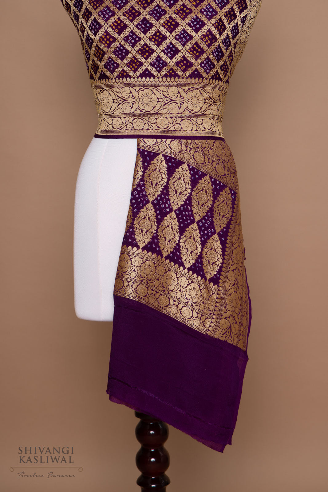Purple Handwoven Banarasi Georgette Bandhani Dupatta