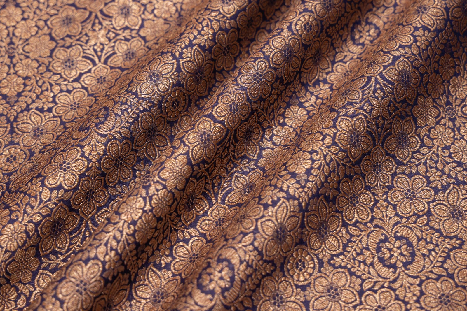 Navy Blue Handwoven Banarasi Brocade Fabric