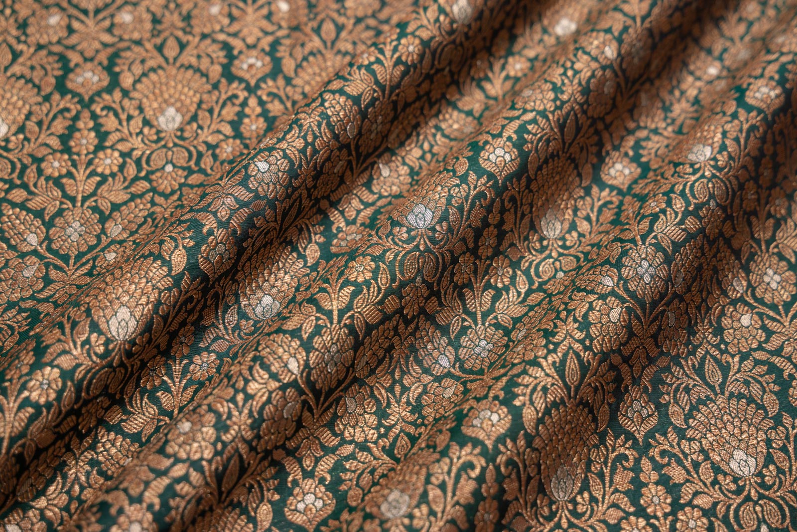 Bottle Green Handwoven Banarasi Brocade Fabric