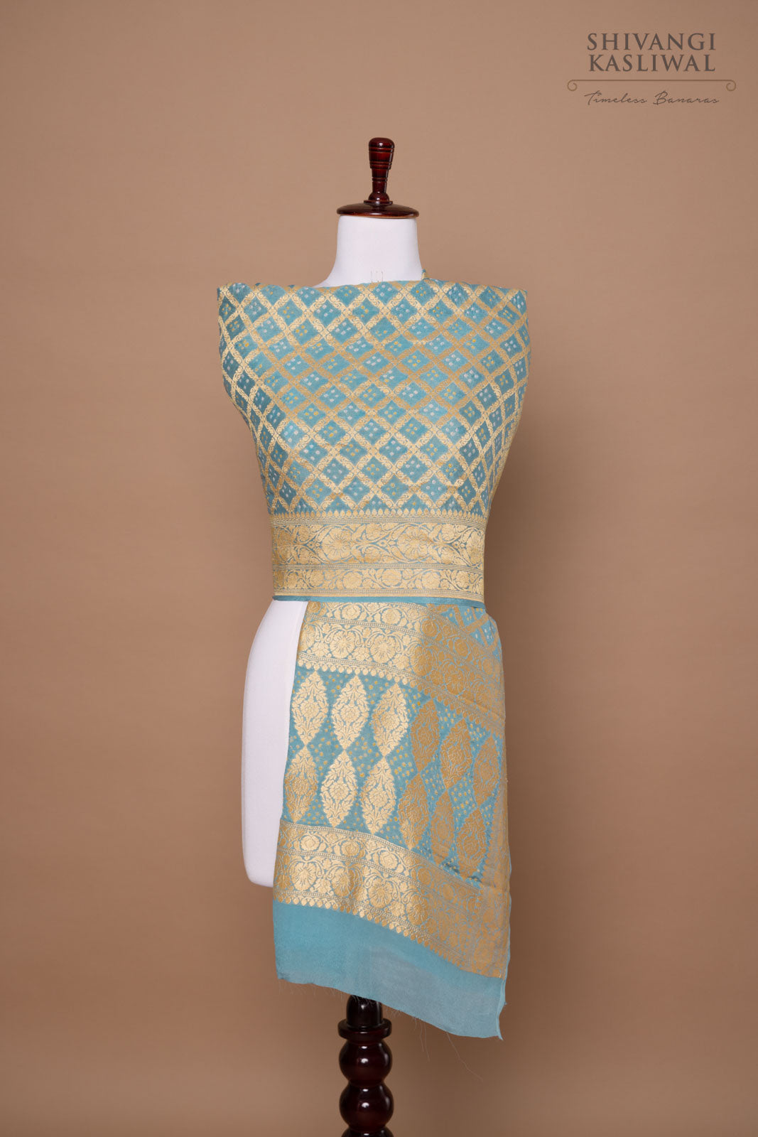 Shaded Blue Handwoven Banarasi Georgette Bandhani Dupatta