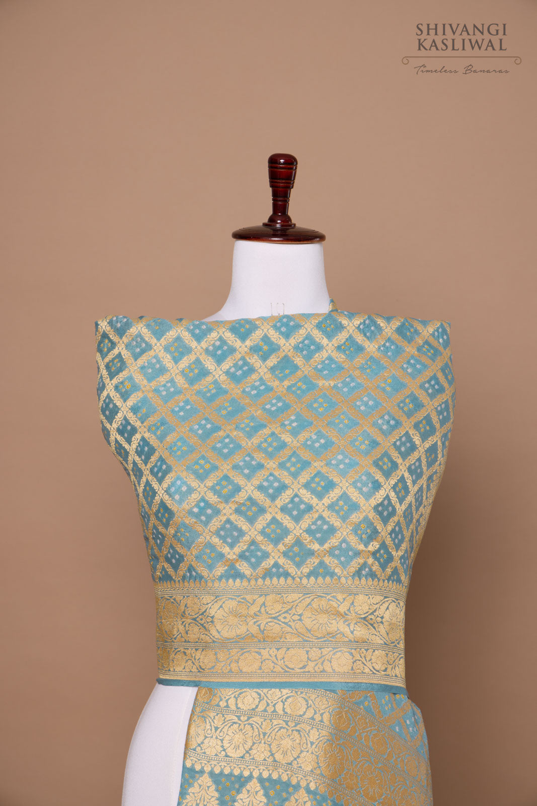 Shaded Blue Handwoven Banarasi Georgette Bandhani Dupatta