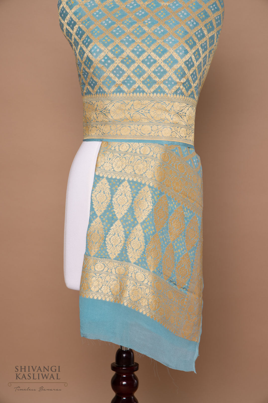 Shaded Blue Handwoven Banarasi Georgette Bandhani Dupatta